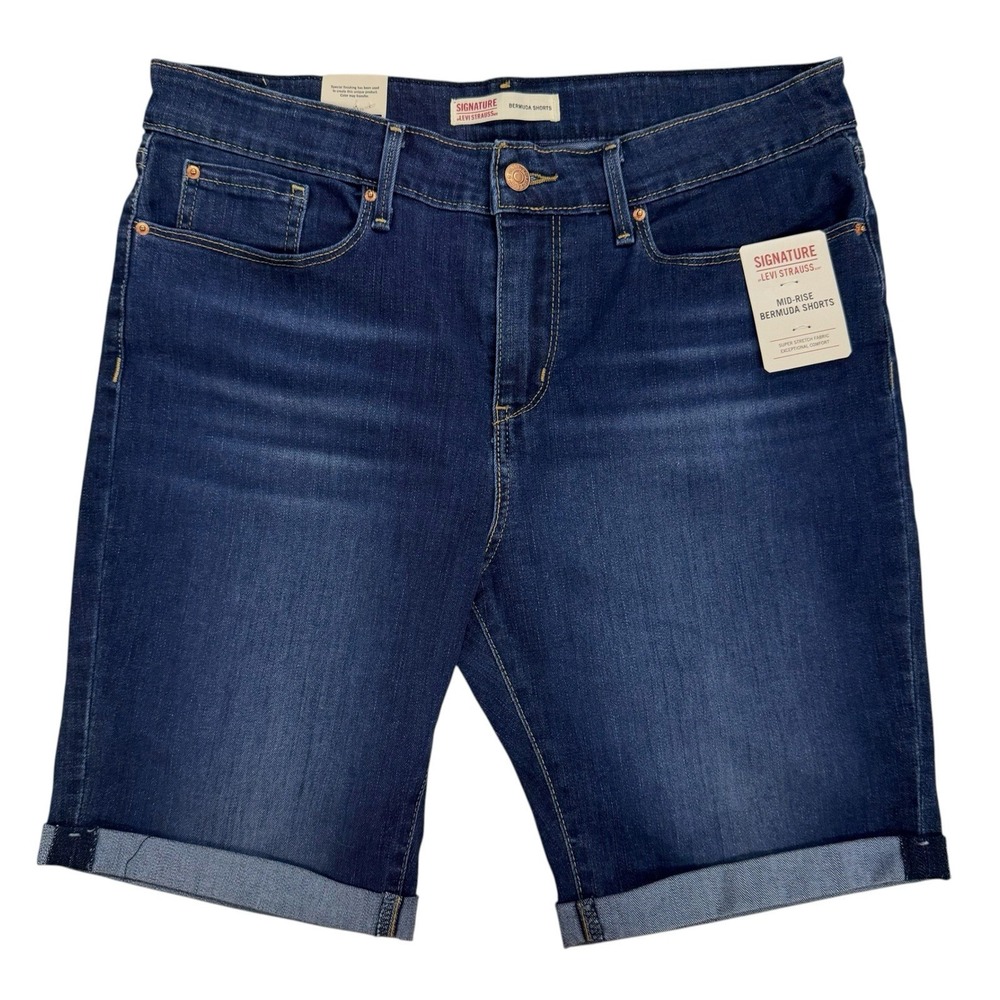 Signature By Levi Strauss Womens 12 /31W Mid-Rise Bermuda Shorts Denim Jeans NWT